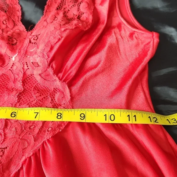 Vintage Miss Elaine red lace cut-out silky Fantasy  babydoll maxi slip dress - Picture 9 of 12